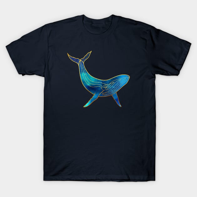 Watercolor Whale Gold and Blue T-Shirt by themadesigns